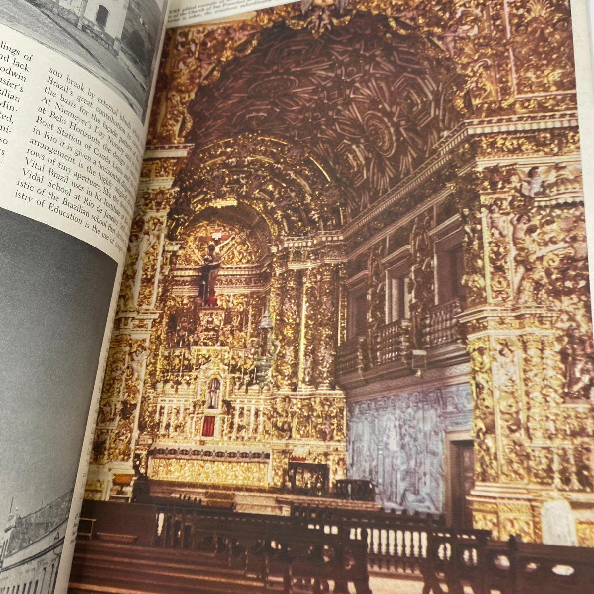 Page from Art News Magazine February 1, 1943, showing an ornate altar in Brazil, highlighting significant artwork in the issue.