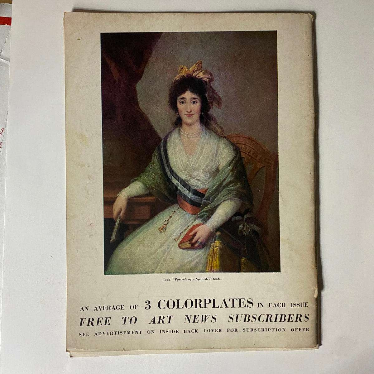 Cover of the VTG Art News Magazine from February 1, 1943, featuring a color image of a woman in historical attire, along with the title 'Portrait of a Spanish Infant' by Goya, highlighting the magazine's focus on art and illustration.