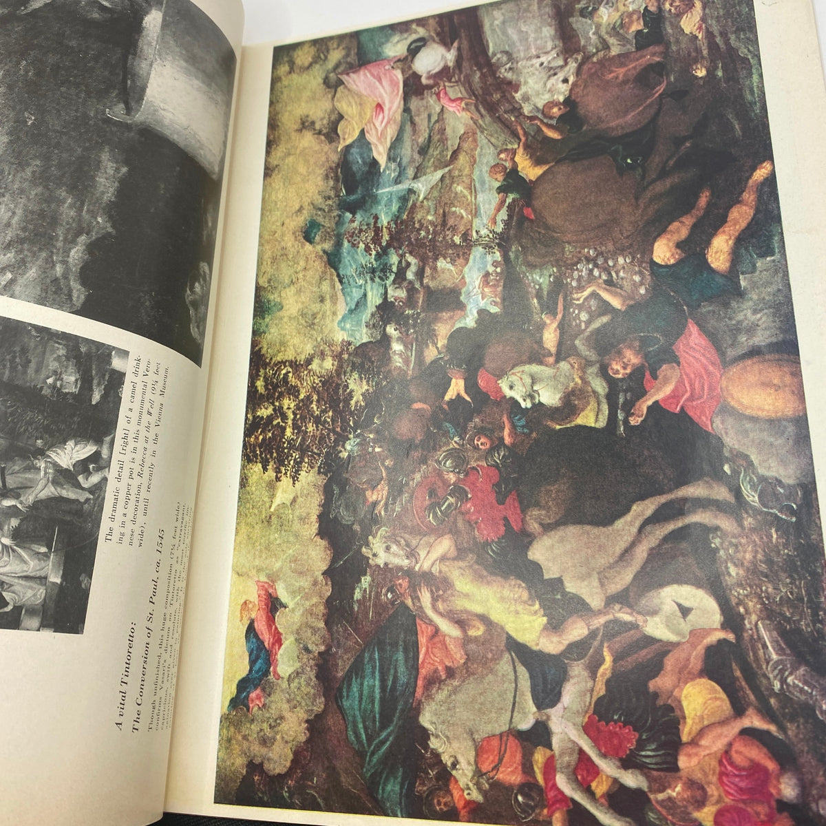 Interior pages of the March 1956 Art News Magazine displaying vibrant illustrations, including a painting by El Greco, linked to the title 'VTG Art News Magazine March 1956 Botticelli’s Giuliano de’ Medici No Label'.