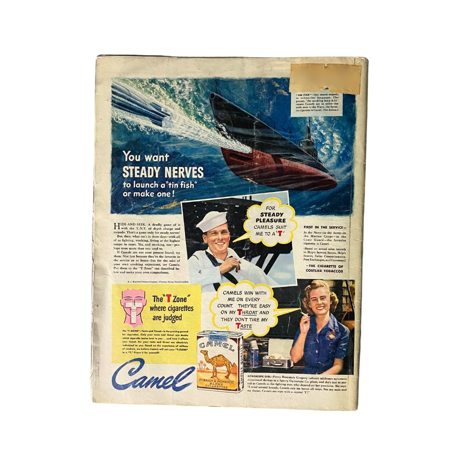 Back cover of VTG Look Magazine October 20, 1942 Vol 6 No. 21 featuring a vintage advertisement for Camel cigarettes, illustrating mid-20th century marketing.