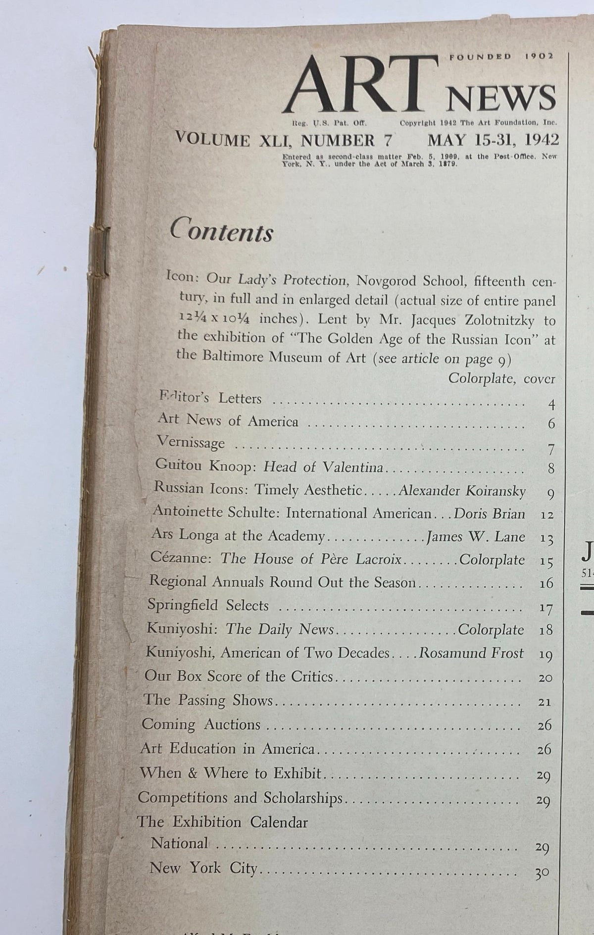 Vintage Art News Magazine May 15, 1942 Icon: Our Lady’s Protection No Label
