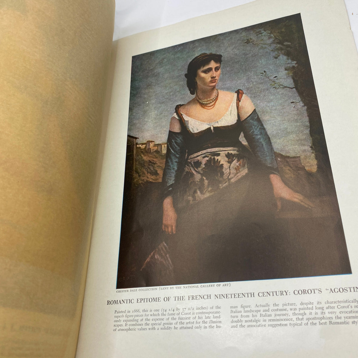 Page from VTG Art News Magazine December 15, 1941 featuring a colorplate of Corot's painting, illustrating the romantic epitome of the French nineteenth century.