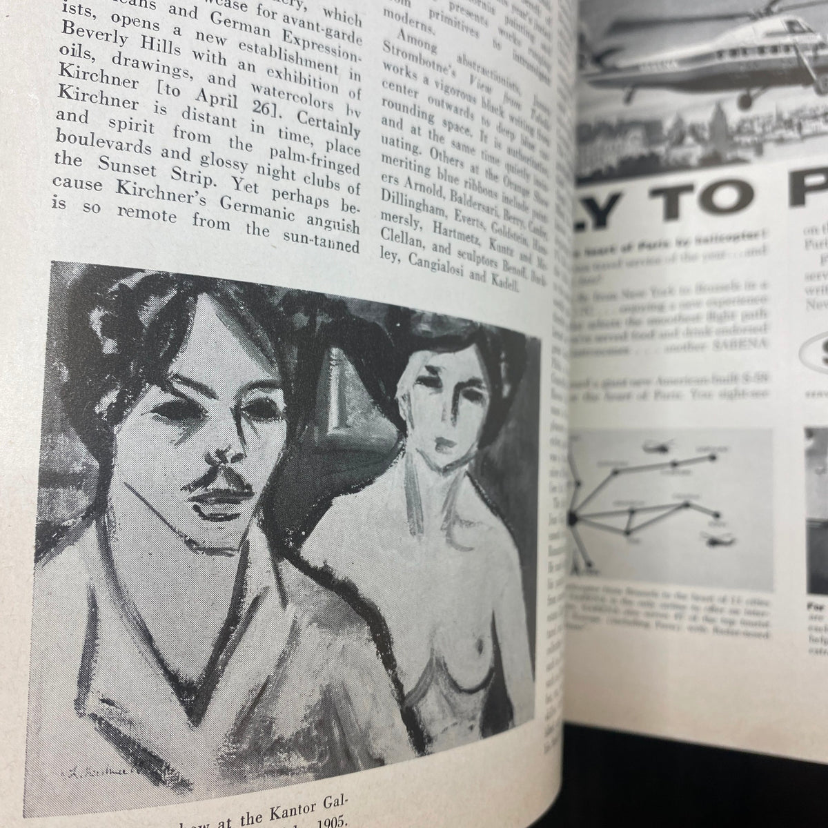 Another interior page of VTG Art News Magazine April 1957, showcasing an artwork by Kirchner, with text discussing contemporary art trends and exhibitions.
