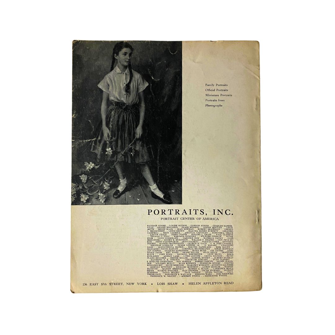 Cover page of Portraits, Inc. showcasing a girl in traditional attire, featured in the October 1954 Art News Magazine.
