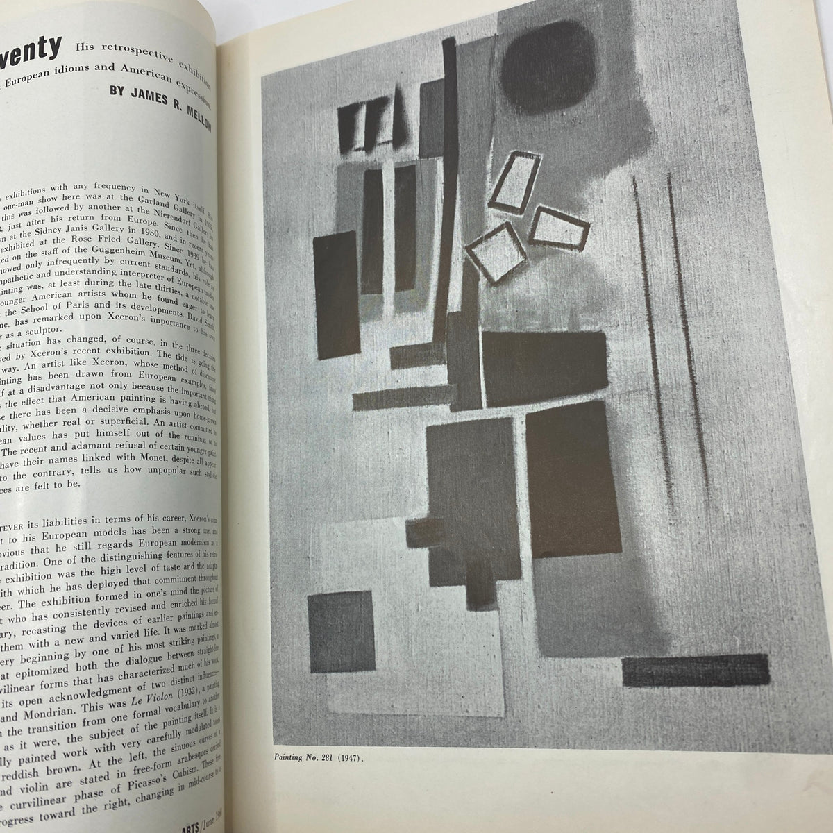 Artistic layout from ARTS (Incorporating Arts Digest) June 1960 showcasing abstract painting and commentary, emphasizing the magazine's reflection on contemporary art movements.