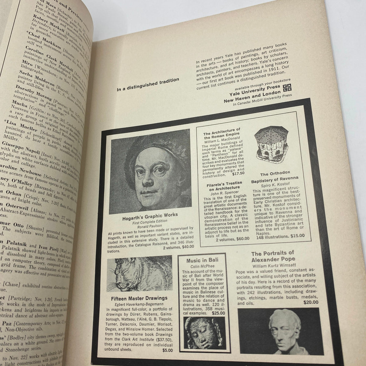 Inside page of VTG Art News Magazine November 1965 displaying advertisements for art publications and related works.