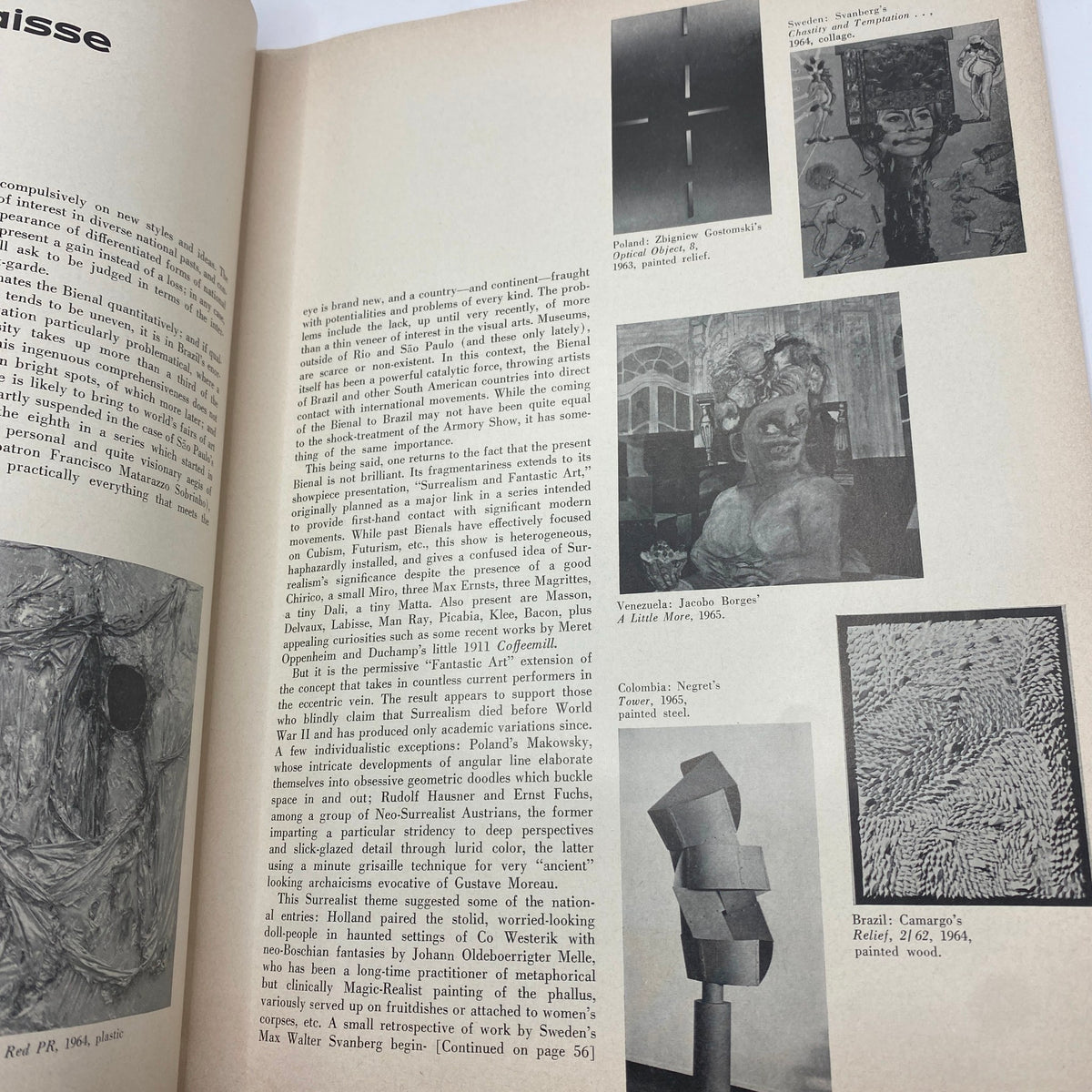 Another inside page of Art News Magazine, December 1965, showcasing an article discussing various contemporary art movements and notable works.