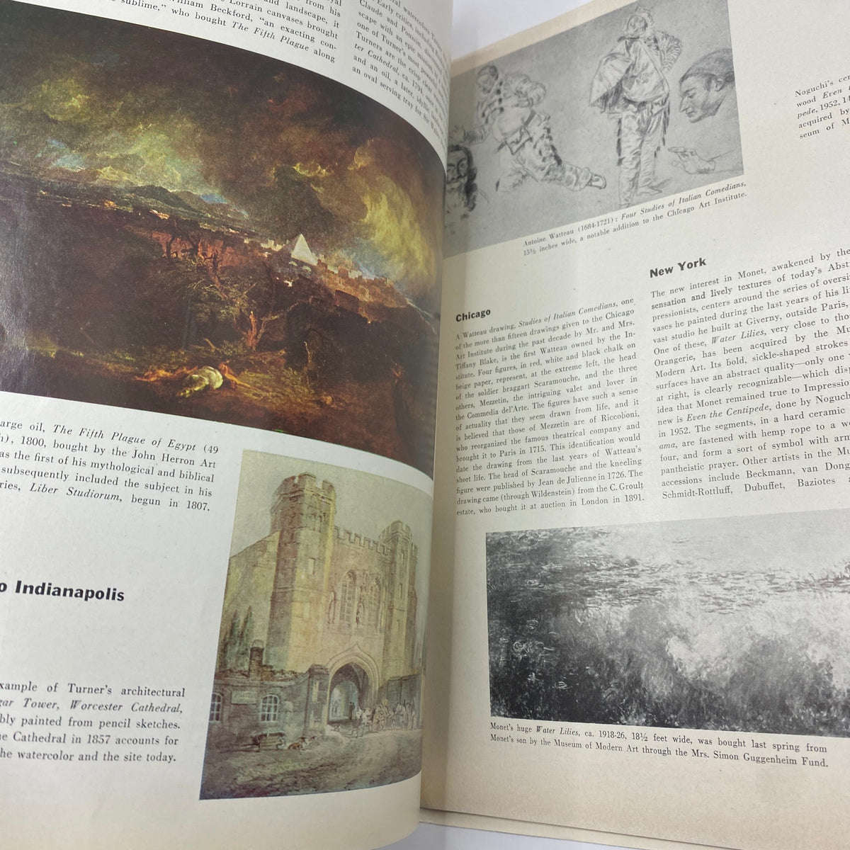Vintage Art News Magazine December 1955, featuring notable artworks and descriptions related to Turner and Monet.
