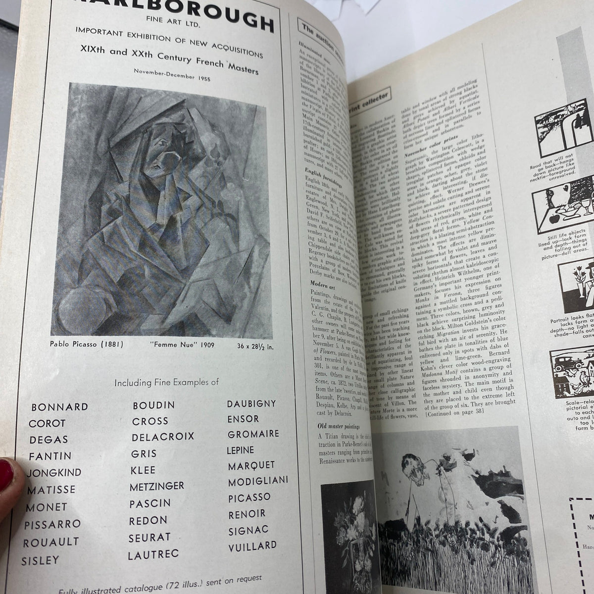 Interior page of Art News Magazine, November 1955, featuring an article on new acquisitions of 19th and 20th century French masters.
