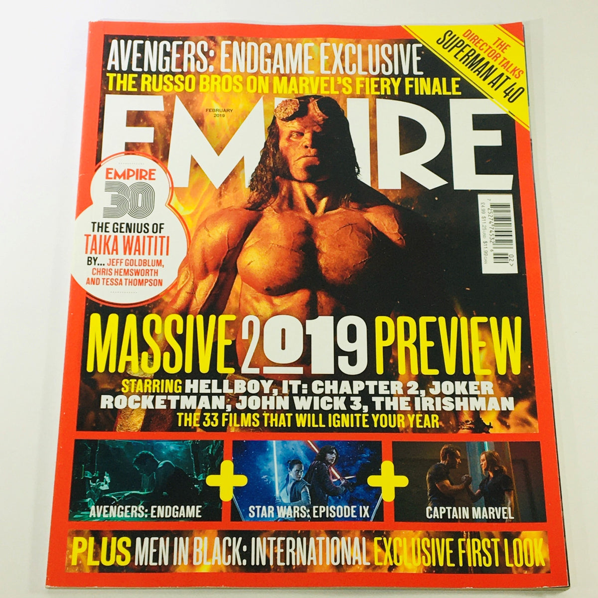 Empire Magazine February 2019 cover featuring Hellboy, John Wick, and a massive 2019 film preview.