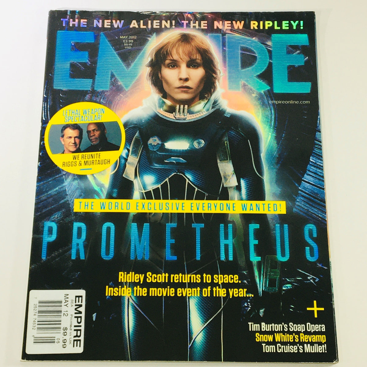Empire Magazine May 2012 cover featuring Noomi Rapace and Charlize Theron, spotlighting the film Prometheus, showcasing striking visuals and promotional content related to the highly anticipated sci-fi movie.