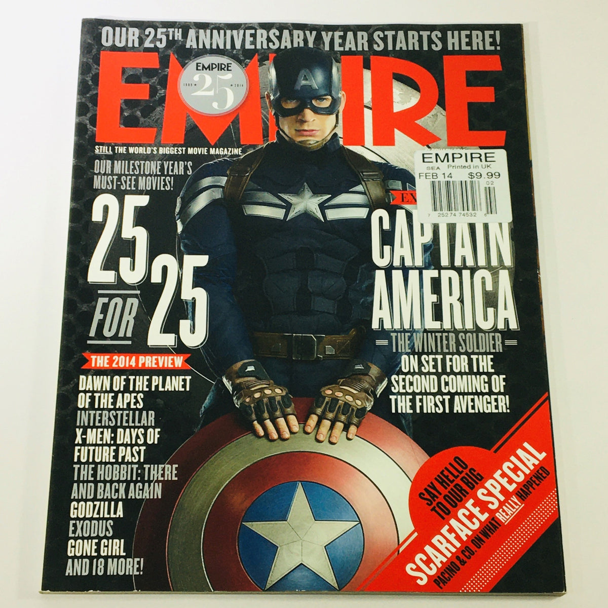 Empire Magazine February 2015  296 featuring Chris Evans as Captain America on the cover, highlighting superhero films and pop culture.