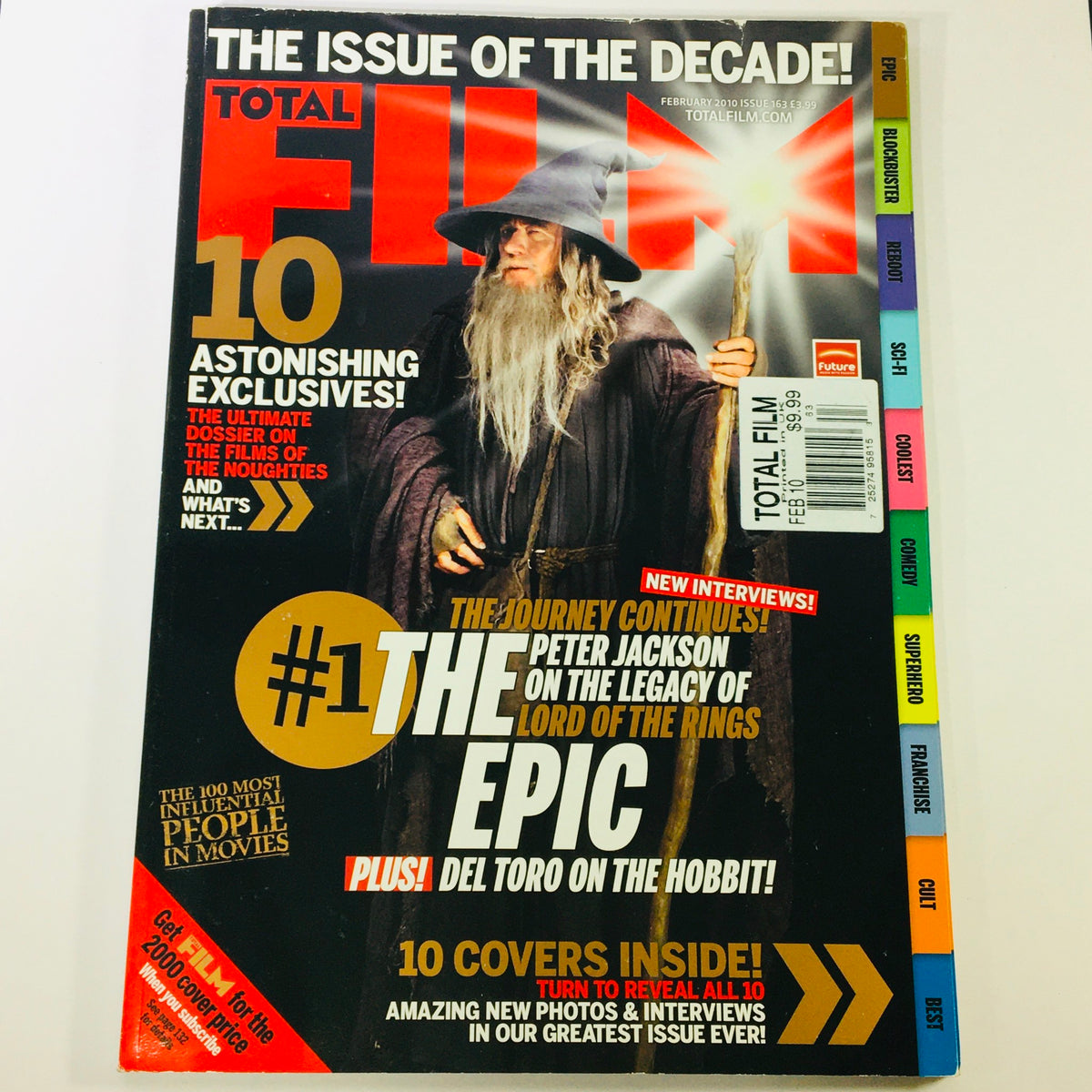 Total Film Magazine February 2010 #163 featuring Ian McKellen as Gandalf on the cover, showcasing film industry insights, interviews, and photography from a significant cultural period.