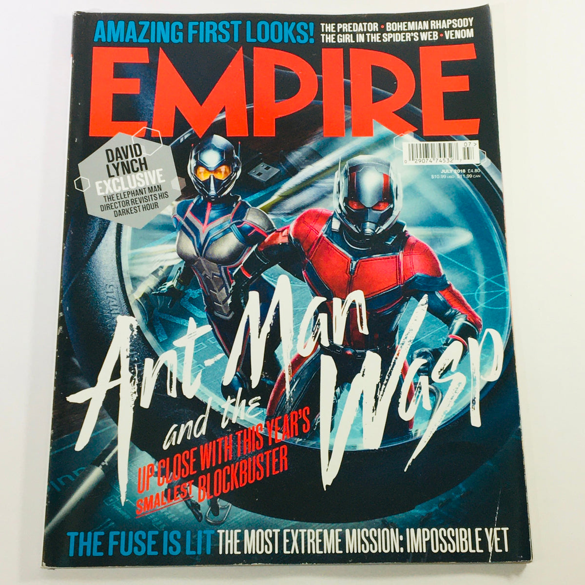 Empire Magazine July 2018 issue featuring Evangeline Lilly and Paul Rudd on the cover, highlighting Ant-Man and the Wasp, showcasing cinematic culture and superhero themes.