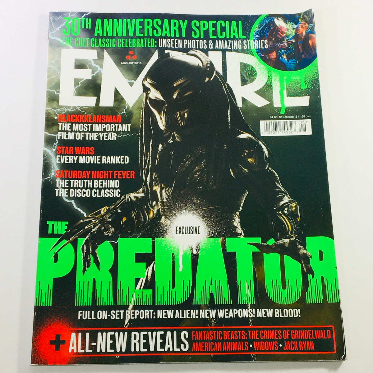 Empire Magazine August 2018 #352 cover featuring Olivia Munn and Boyd Holbrook, highlighting the movie Predator with vibrant graphics, perfect for collectors.