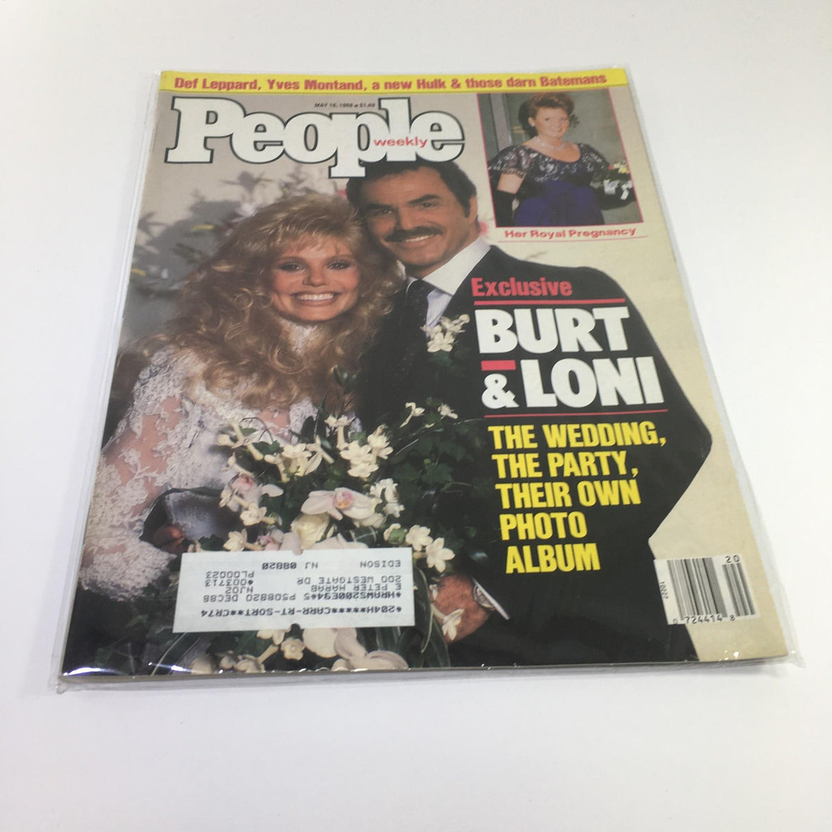 People Magazine cover from May 16, 1988 featuring Burt Reynolds and Loni Anderson in a wedding setting, highlighting their wedding party exclusive. The cover showcases the couple smiling, surrounded by wedding flowers, capturing a significant moment in Hollywood history.