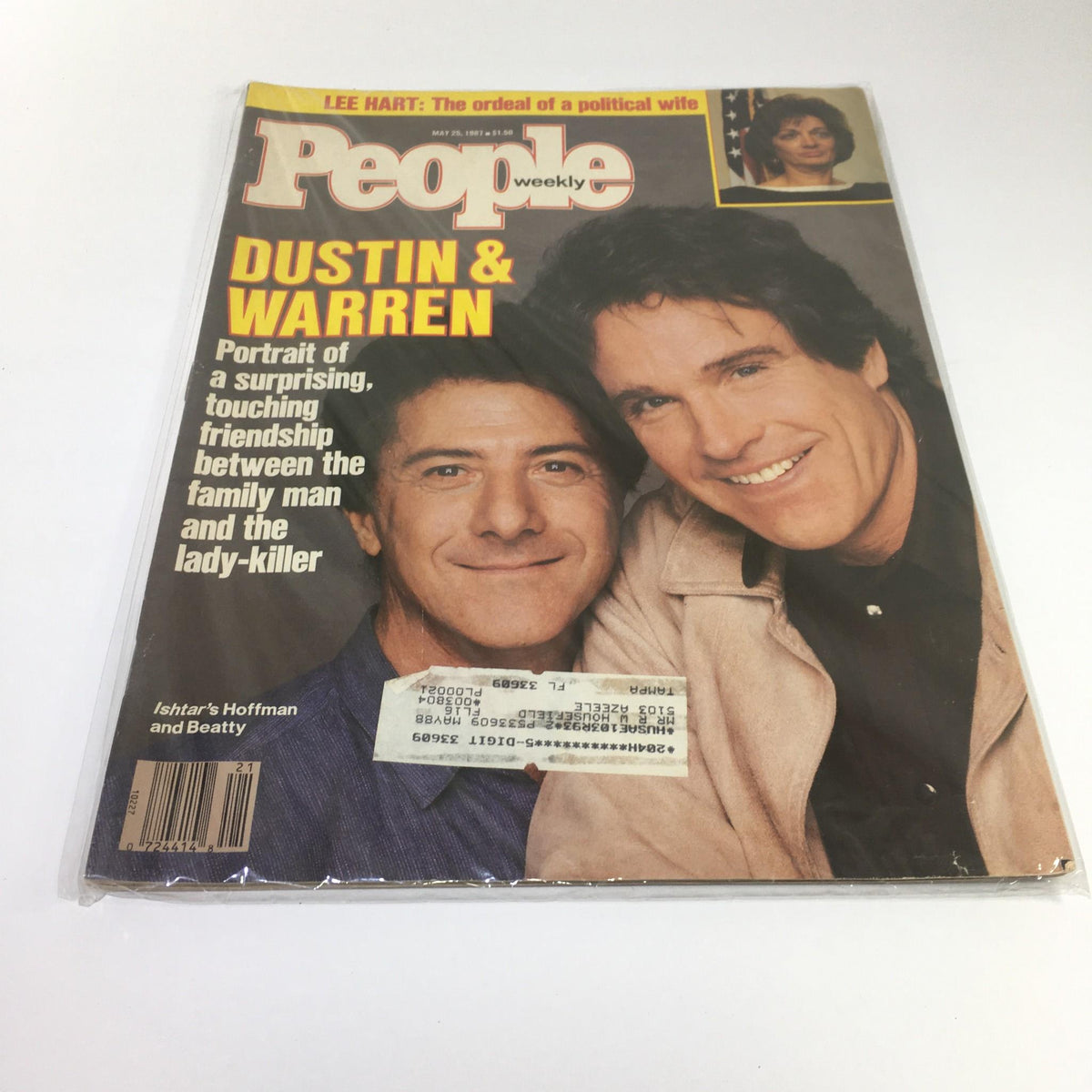 Cover of People Magazine from May 25, 1987 featuring Dustin Hoffman and Warren Beatty. The magazine highlights a touching friendship between the family man and the lady-killer.