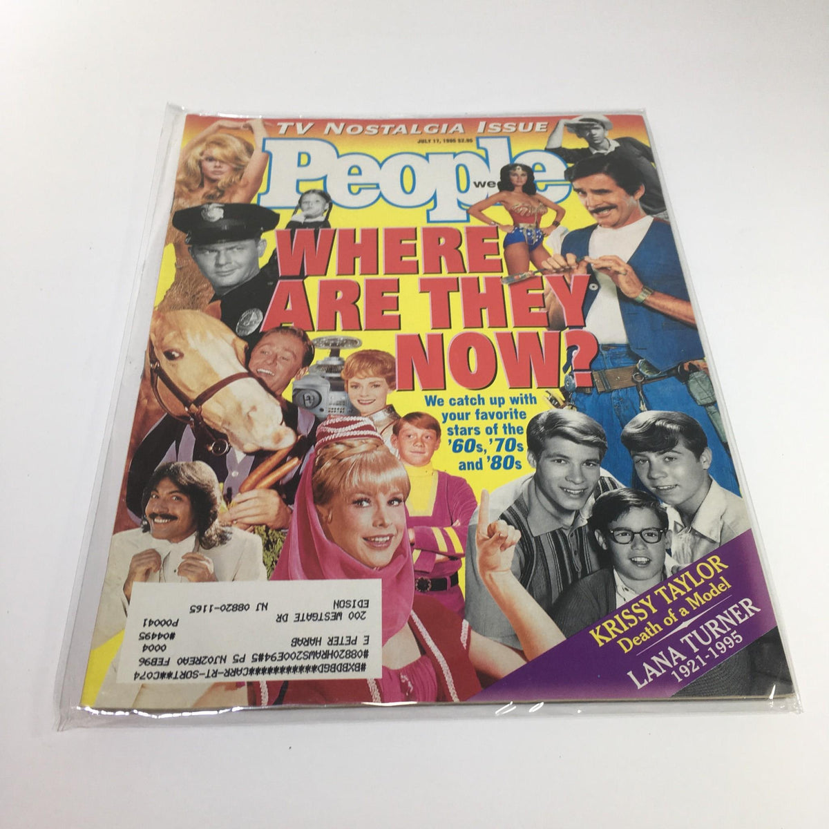 People Magazine July 17, 1995 cover featuring the headline 'Where are They Now?' with images of iconic celebrities including Krissy Taylor and Lana Turner, showcasing vintage nostalgia from the 1990s.