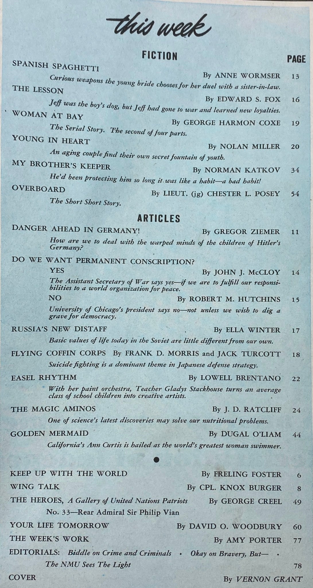 Vintage Collier's Magazine June 9, 1945 Cover Design by Vernon Grant