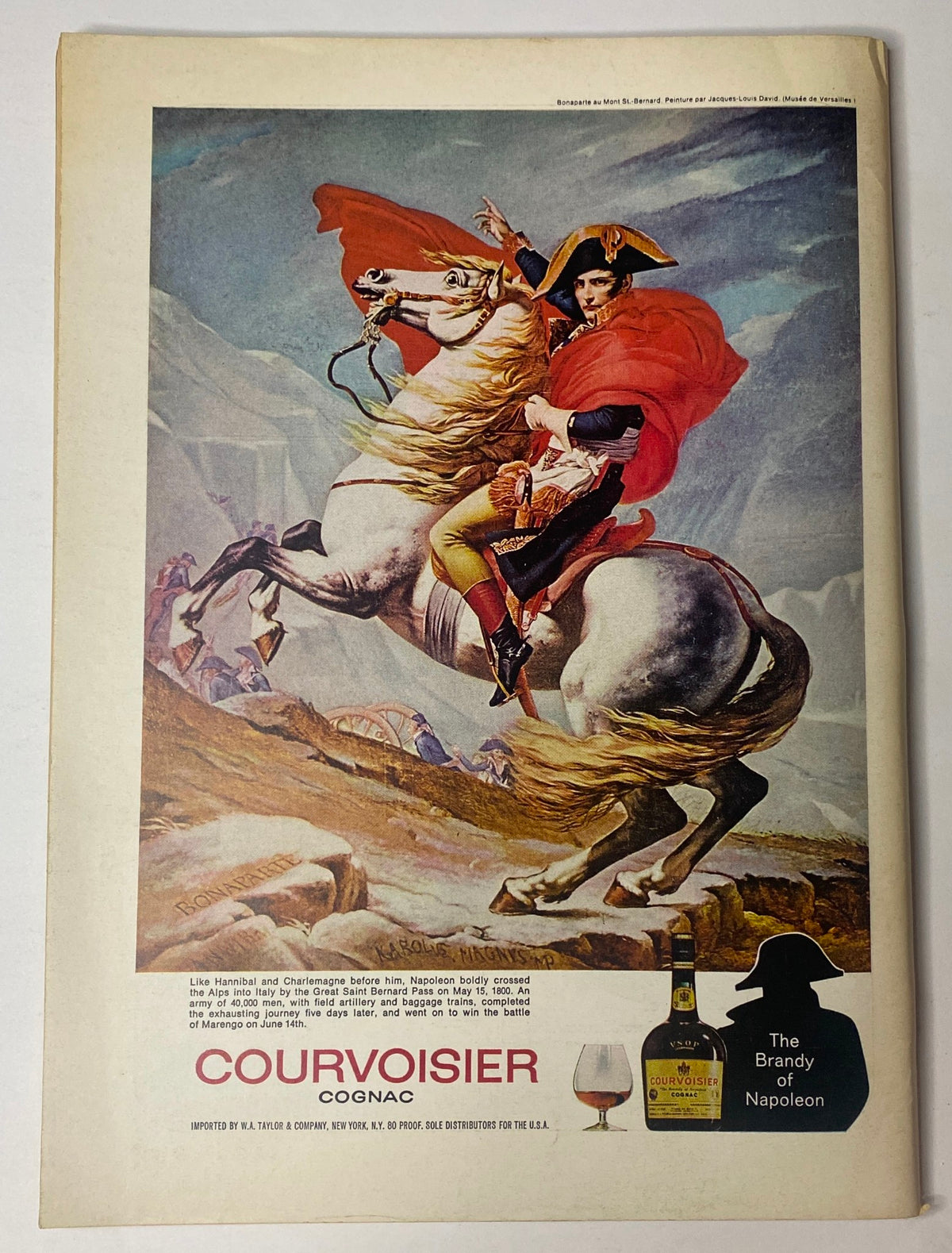 Advertisement page from The New Yorker Full Magazine September 10, 1973, featuring a historical illustration of Napoleon on horseback for Courvoisier Brandy. The page is colorful and captures the magazine's vintage advertisement style.