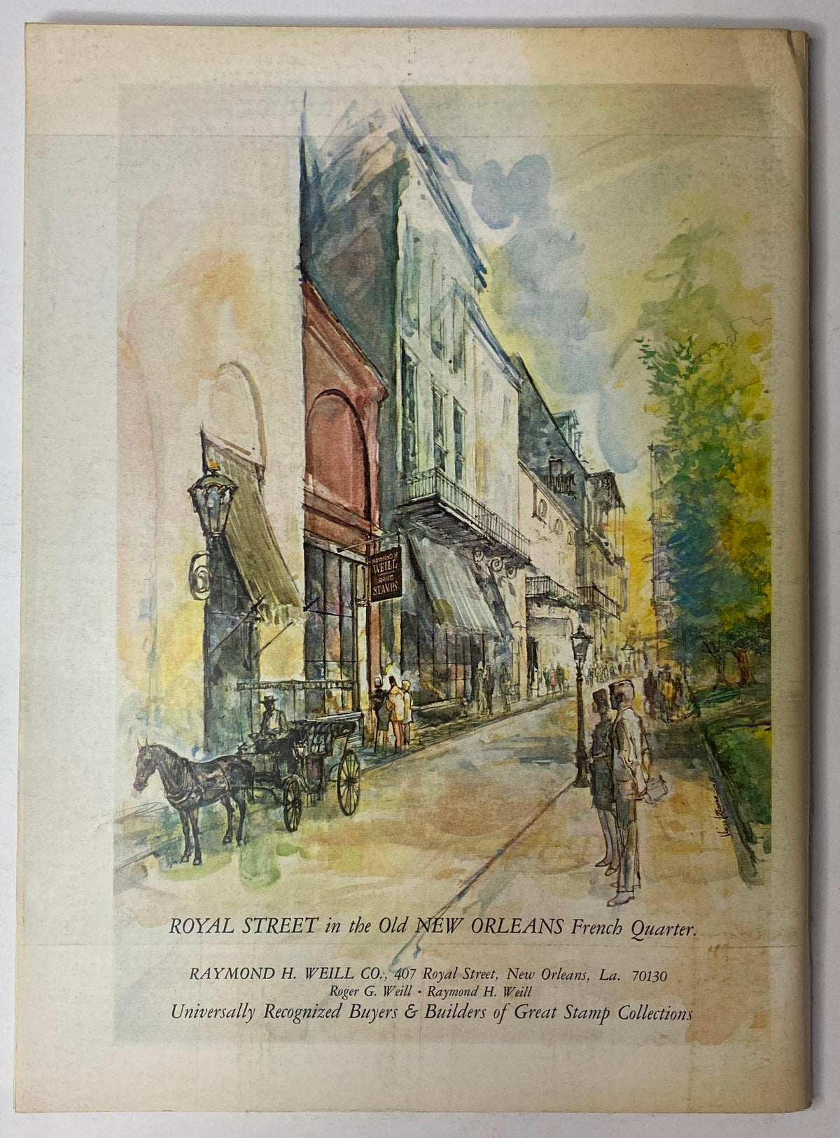Back cover of The New Yorker magazine, December 17, 1973, featuring a watercolor illustration of Royal Street in the Old New Orleans French Quarter.