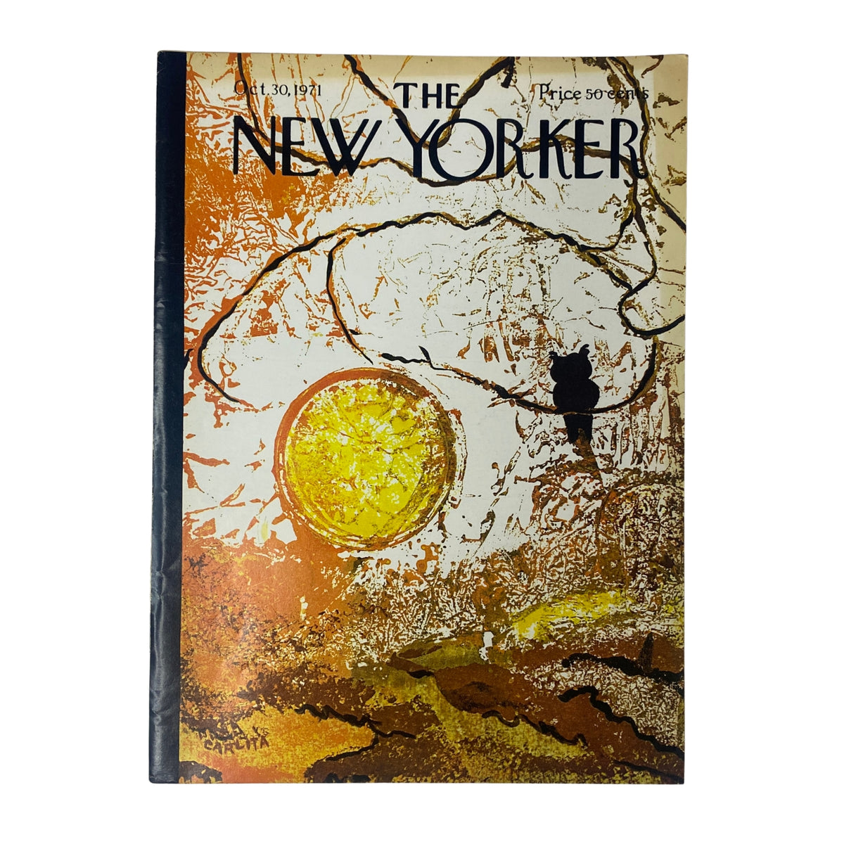 The New Yorker Full Magazine October 30, 1971 - Cover featuring artwork by Carlita Hunt, showcasing vibrant colors and a sun motif.