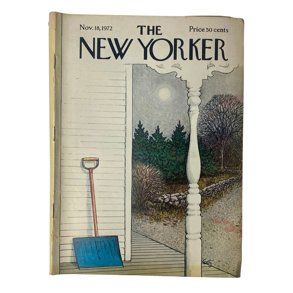 The New Yorker Full Magazine November 18, 1972 featuring an Arthur Getz cover illustration of a serene landscape with a shovel in the foreground.