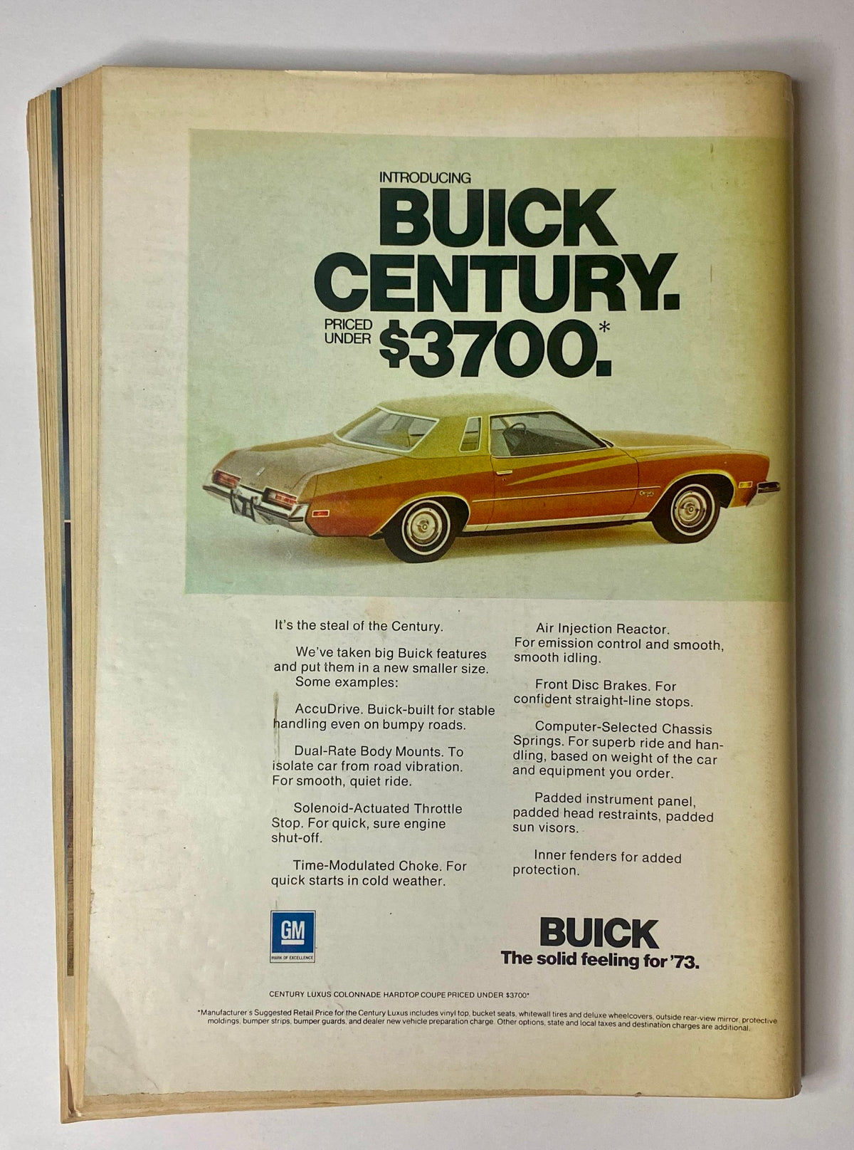Advertisement for Buick Century in The New Yorker Full Magazine November 18, 1972, highlighting the features of the car.
