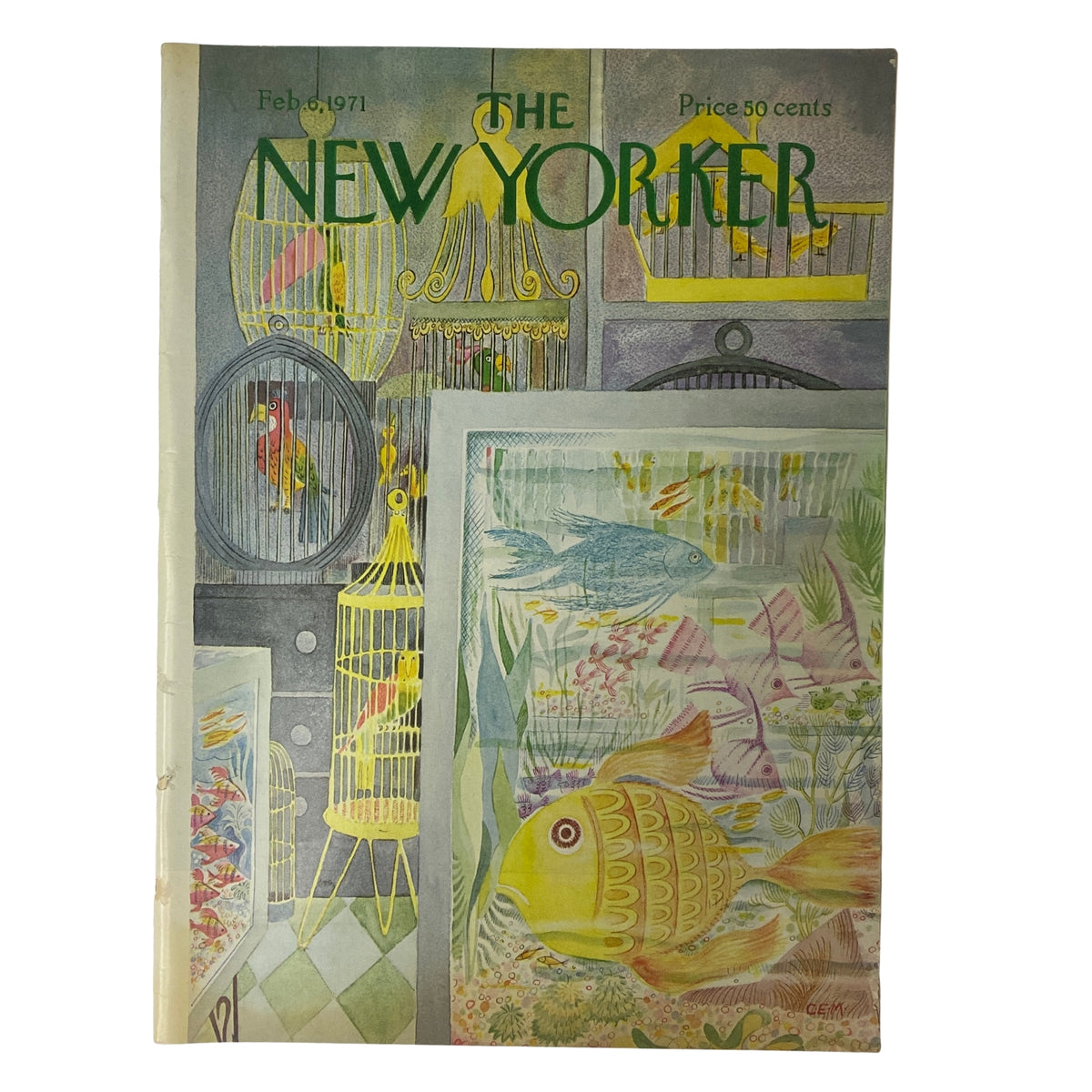 The New Yorker Full Magazine February 6, 1971 featuring Charles E. Martin Cover, showcasing colorful art with fish and birdcages.