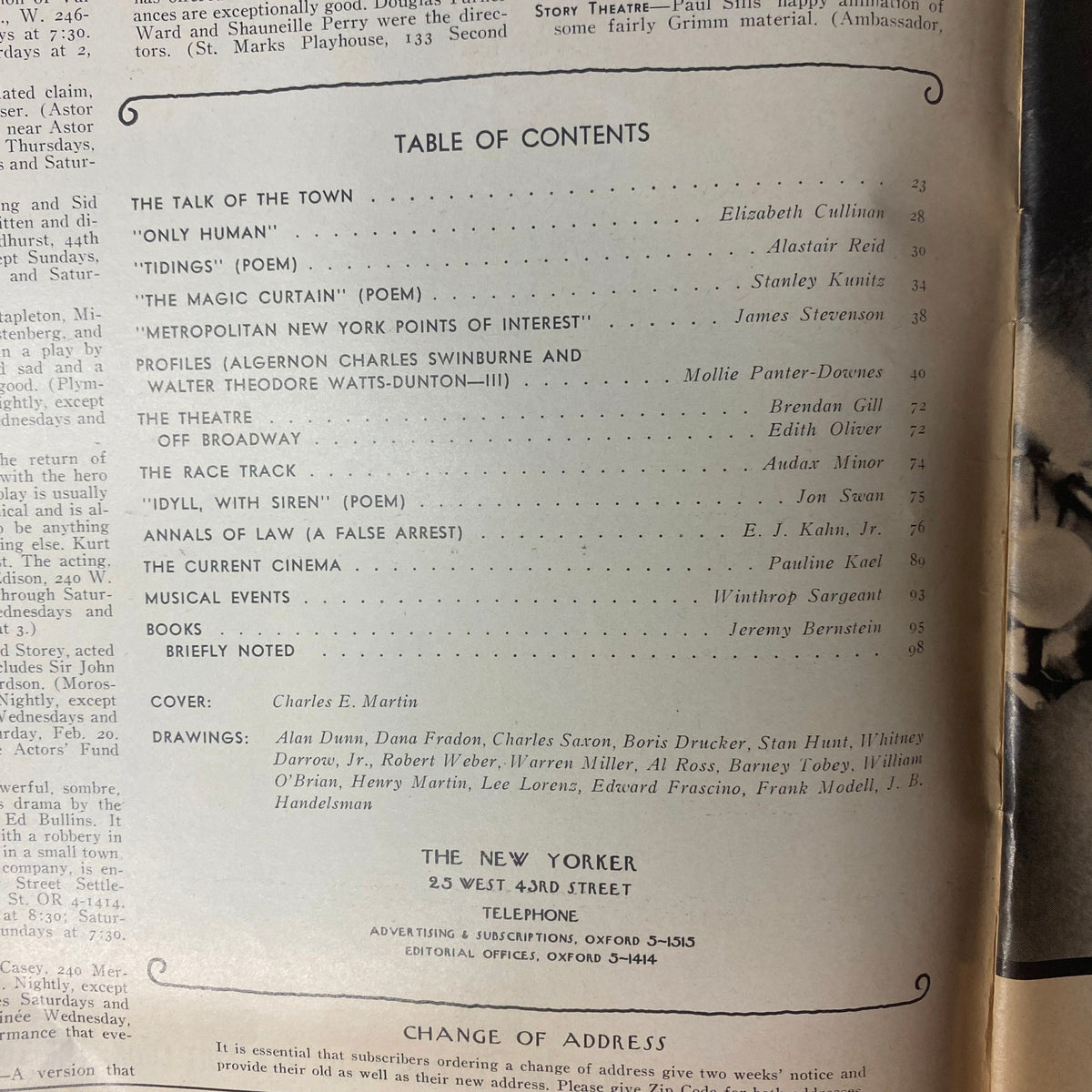 Table of contents page from The New Yorker Full Magazine February 6, 1971, listing featured articles and authors.