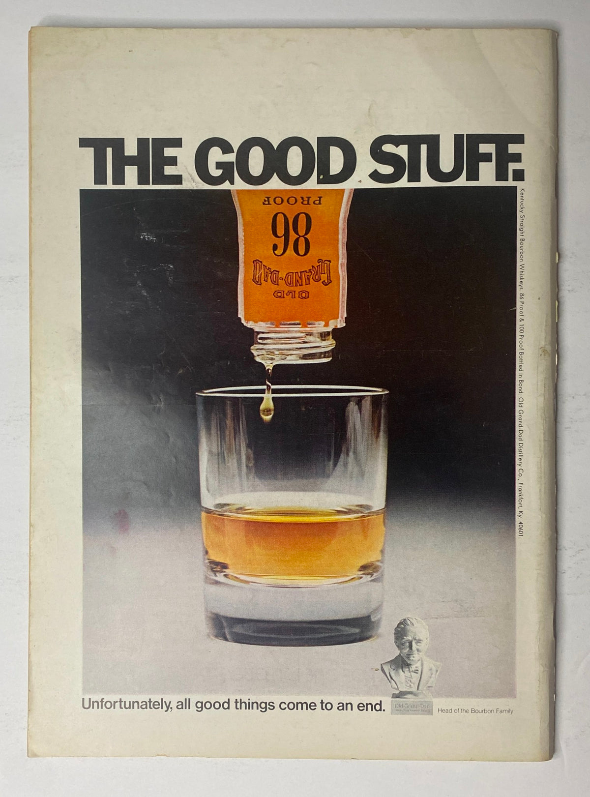 Cover of The New Yorker Full Magazine February 19, 1972 featuring a Charles Saxon illustration, showcasing an advertisement for bourbon with a glass and a dripping bottle, symbolizing good times.