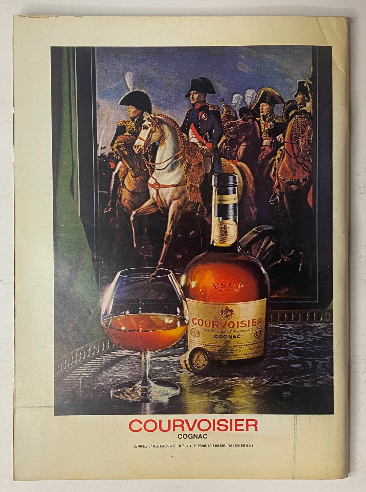 Back cover of The New Yorker Full Magazine December 10, 1973 advertising Courvoisier Cognac with an artistic depiction of Napoleon and soldiers.