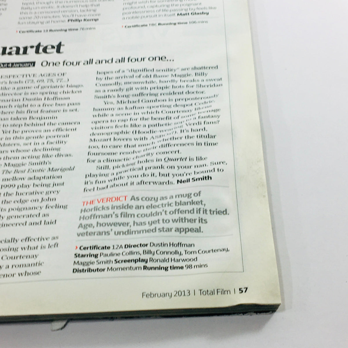 Page from Total Film Magazine February 2013 #202, highlighting a review section with movie and director details, showcasing its content and insights into the film industry.