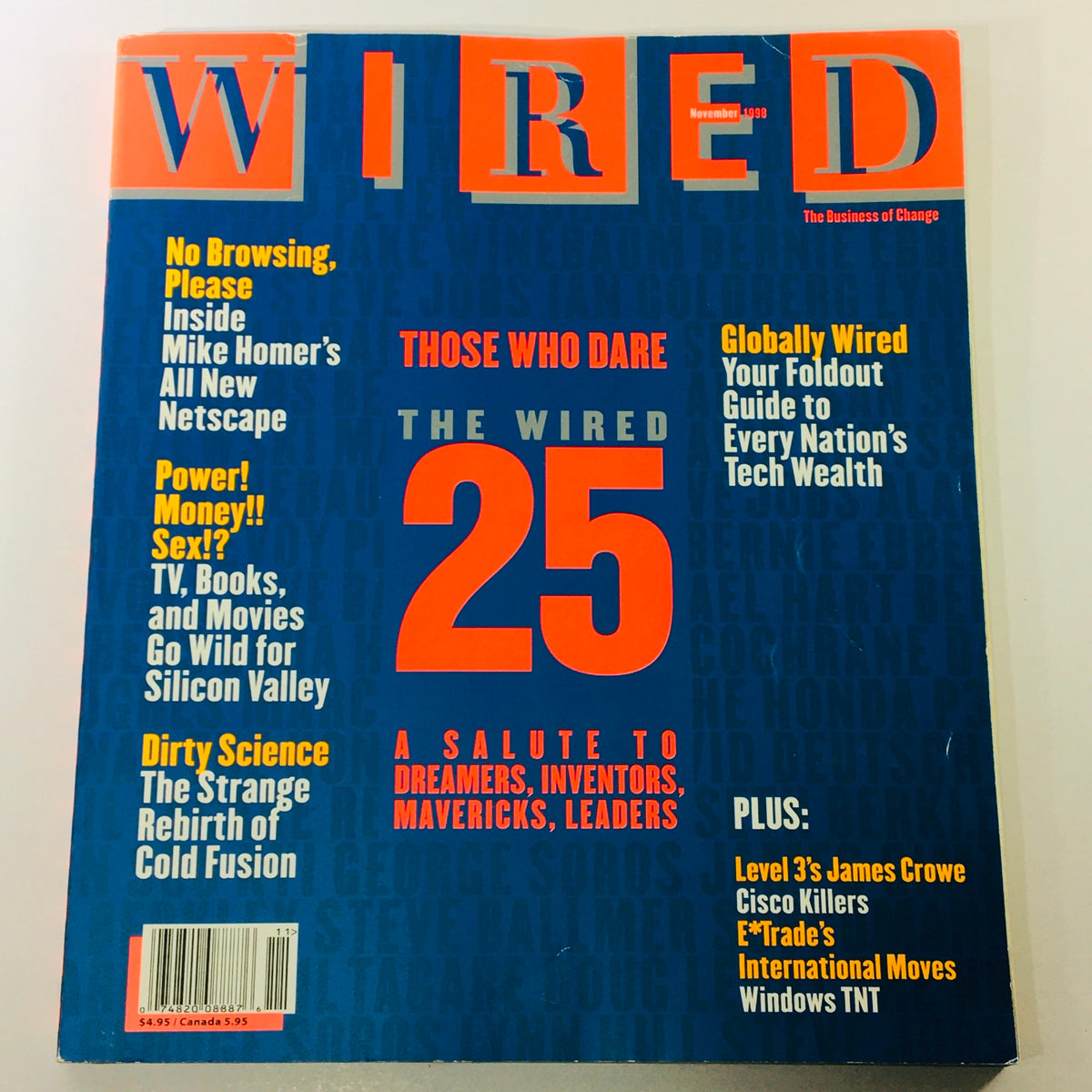 Wired Magazine cover from November 1998, Volume 6, Issue #11, featuring the title 'Inside Mike Homer's All New Netscape', with additional highlights on topics including 'Power! Money!! Sex!?' and 'The Wired 25'.