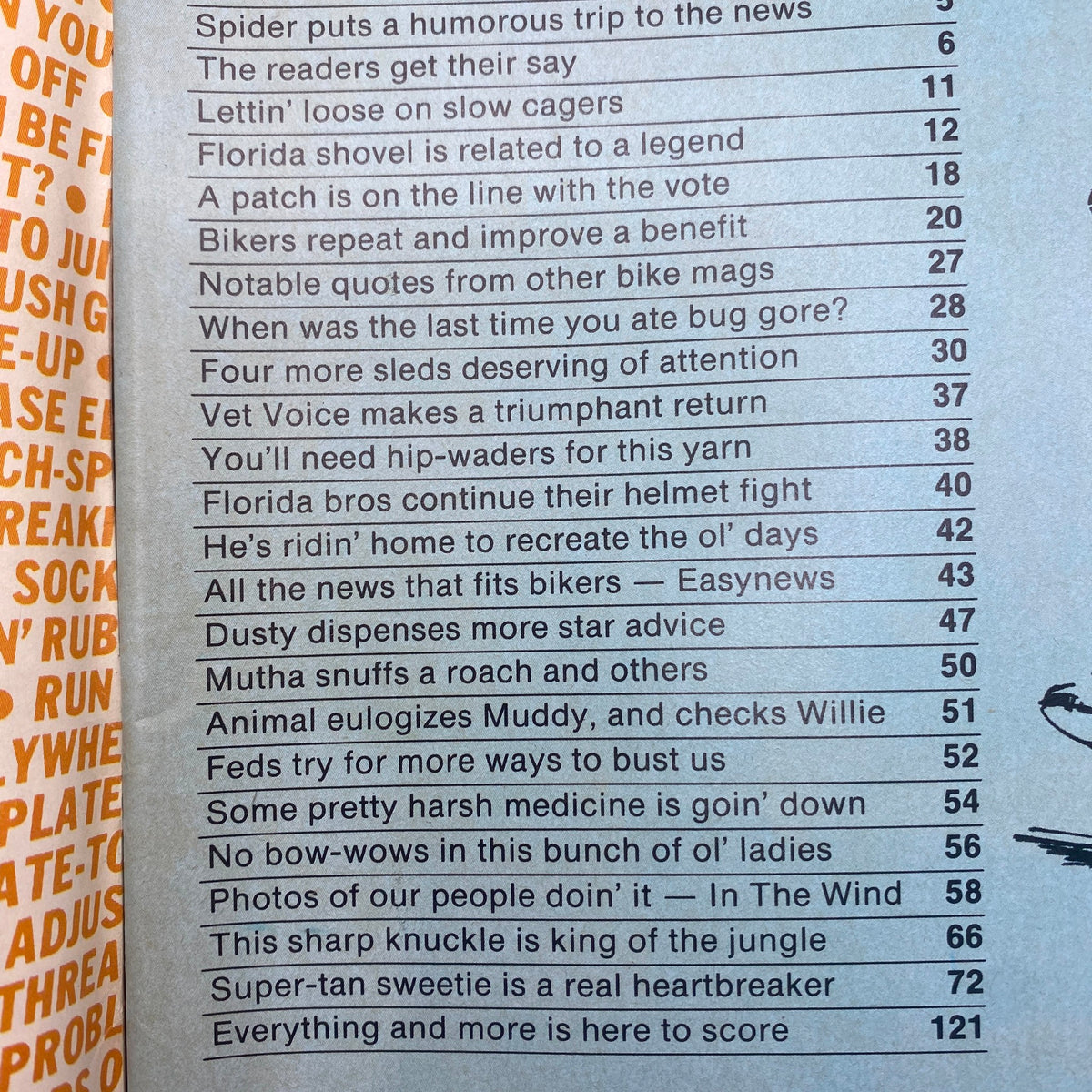 Table of contents from Easyriders Magazine September 1983 highlighting feature articles and reader submissions about biker culture.