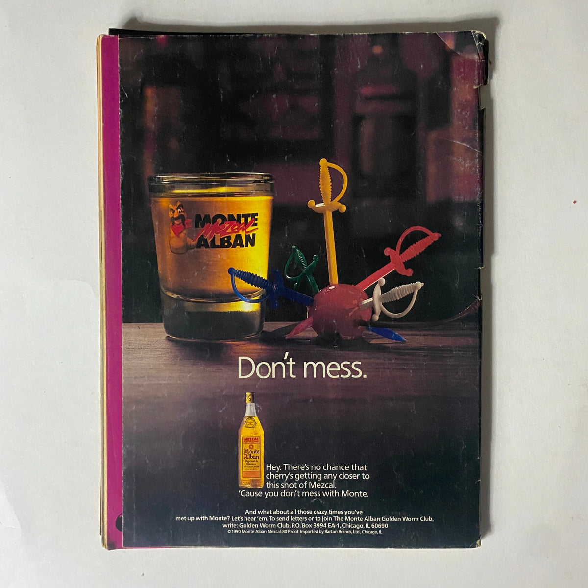 Back cover of Easyriders Magazine August 1990, featuring an advertisement for Monte Alban Mezcal, adding context to this vintage motorcycle culture magazine.