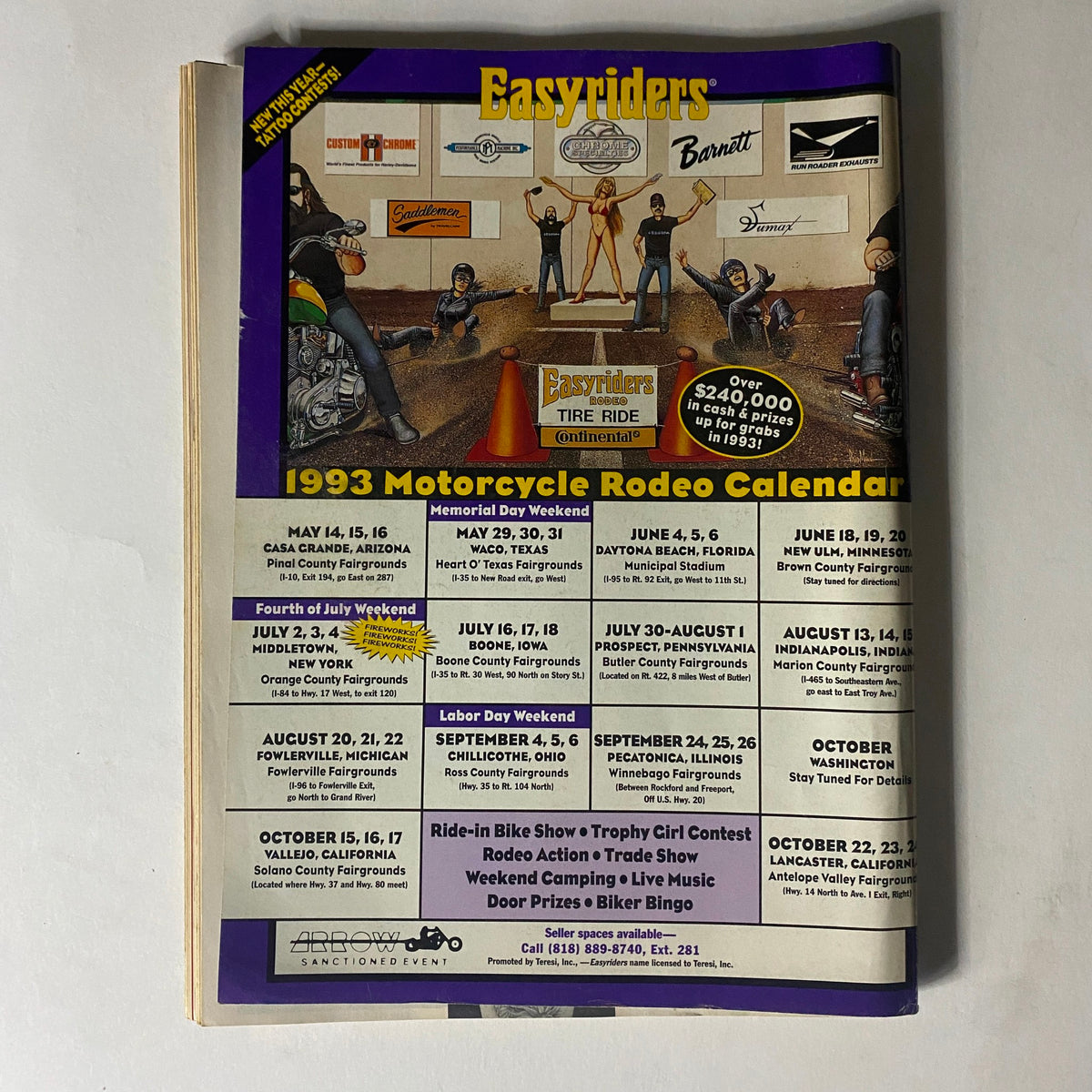 Easyriders Magazine May 1993 advertisement page with motorcycle rodeo calendar and events for the year.