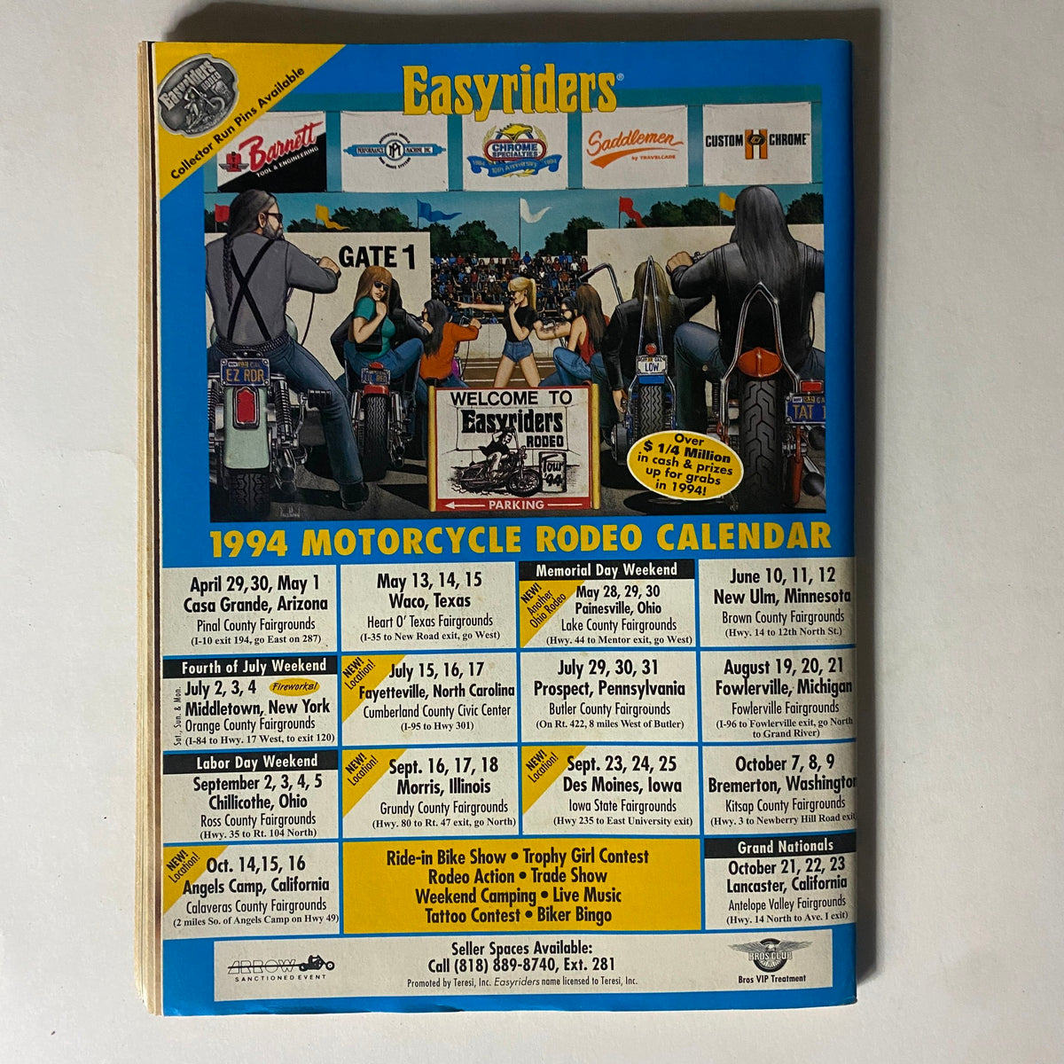 Easyriders Magazine September 1994 cover featuring the 1994 Motorcycle Rodeo Calendar and a colorful illustration of motorcyclists at a rodeo event.