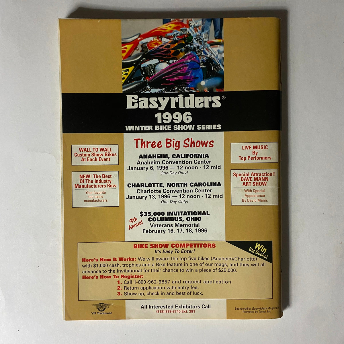 Back cover of Easyriders Magazine, advertising the 1996 Winter Bike Show Series. This features event details and highlights key show locations, emphasizing the magazine's role in motorcycle culture.