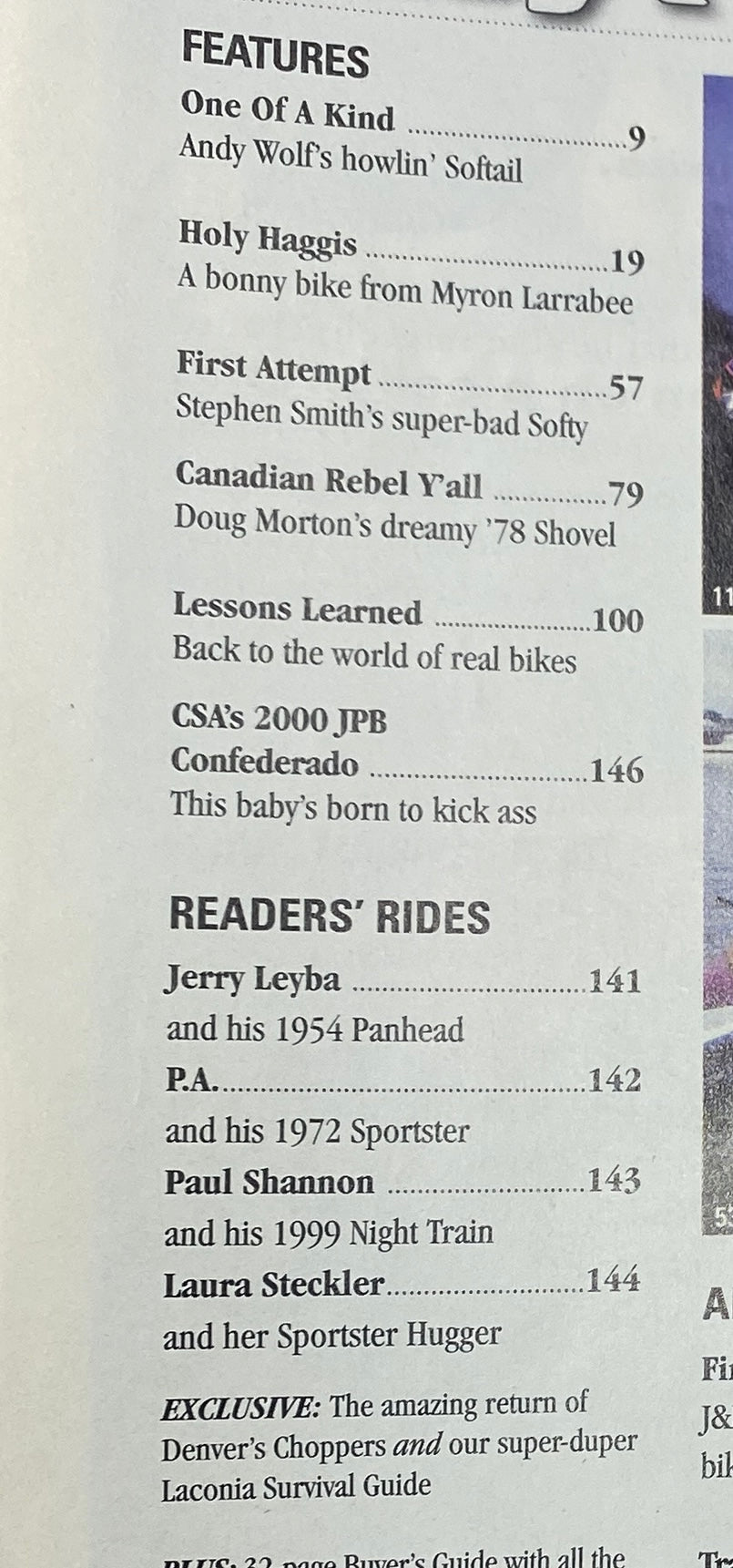 Easyriders Magazine April 2000 One Of A Kind: Andy Wolf’s Softtail No Label VG