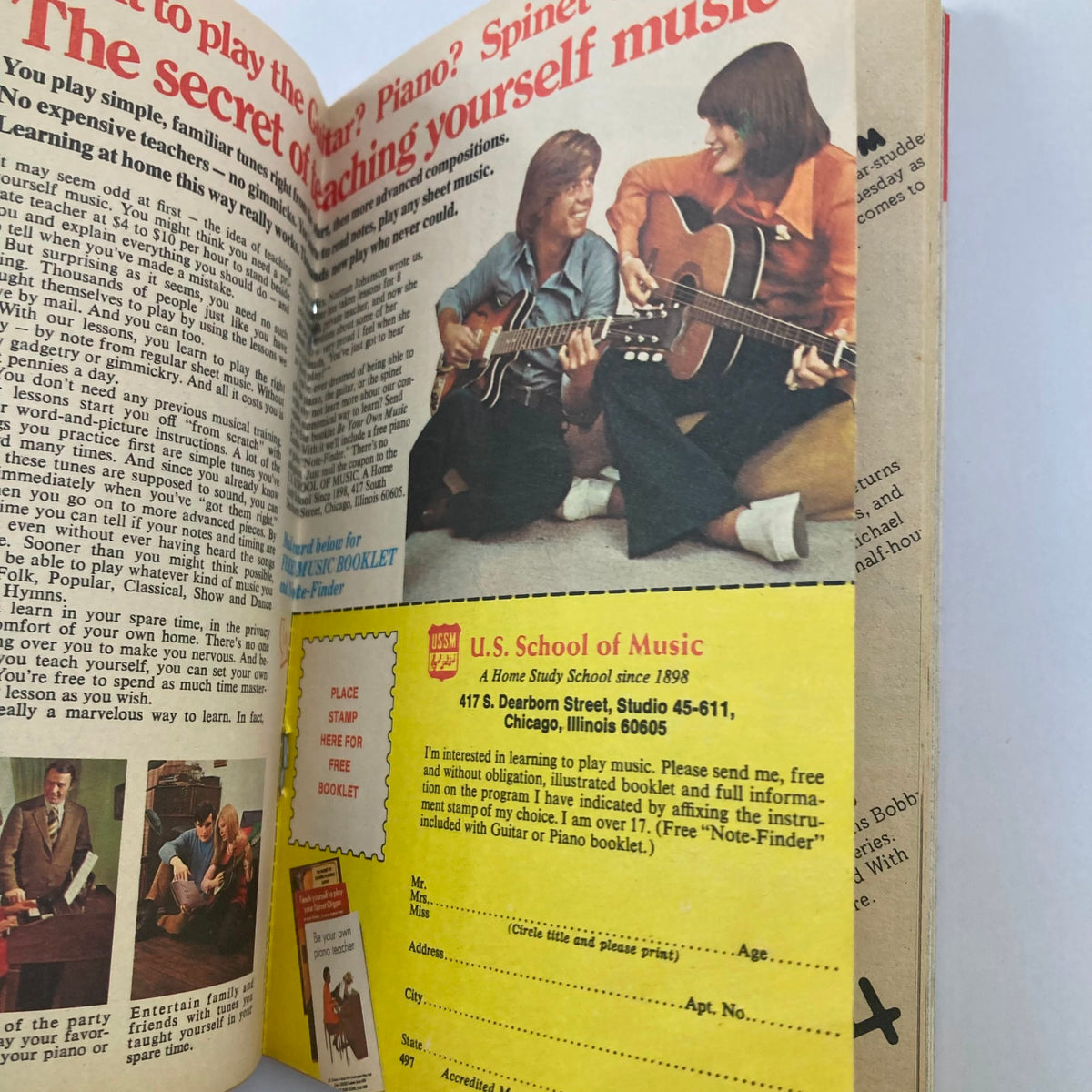 TV Guide Magazine September 6 1975 #1171 showcasing an advertisement for the U.S. School of Music, featuring two young musicians playing guitar and piano. Ideal for collectors and music enthusiasts seeking a piece of television history.