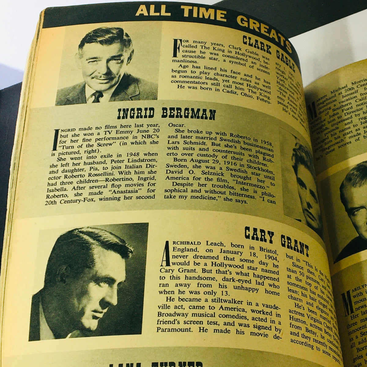 VTG Movieland and TV Time June 1961 Annual illustrating profiles of legendary actors such as Clark Gable and Ingrid Bergman, celebrating classic Hollywood.