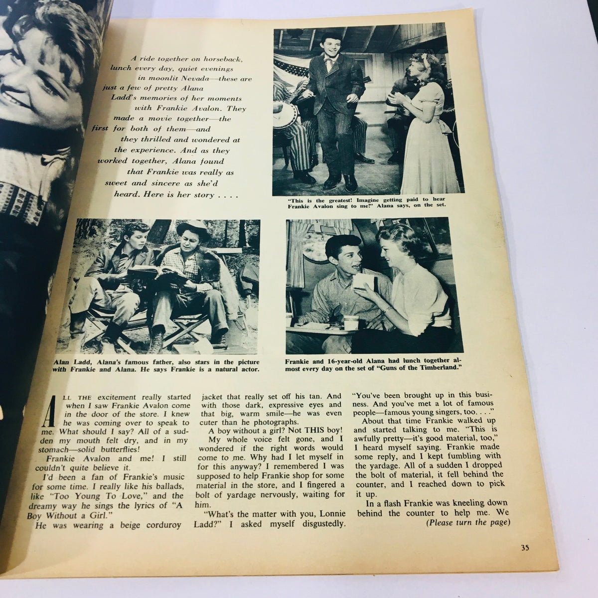 Page from VTG Movieland and TV Time November 1959 featuring Dwayne Hickman and Frankie Avalon, showcasing vintage Hollywood moments.