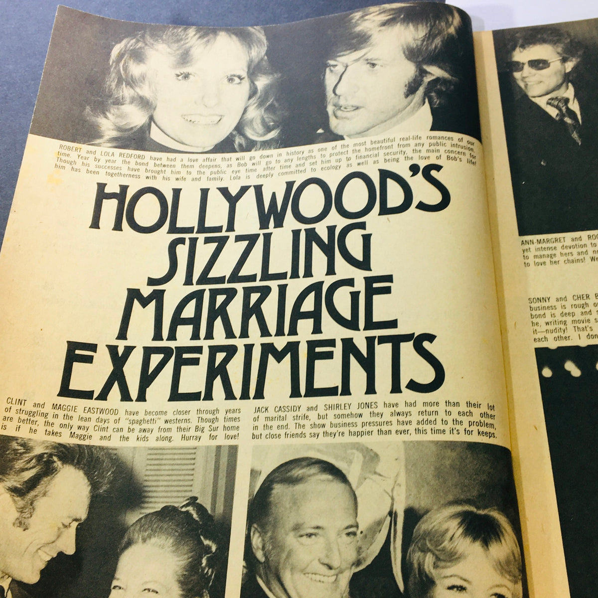 Cover page from VTG Movie Mirror Yearbook January 1976 highlighting Hollywood's sizzling marriage experiments with photos of celebrities.