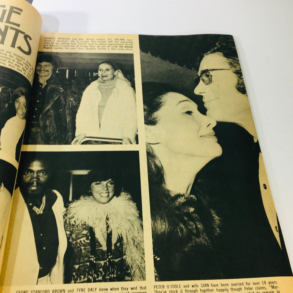 Page from VTG Movie Mirror Yearbook January 1976 showcasing famous Hollywood couples and their behind-the-scenes moments.