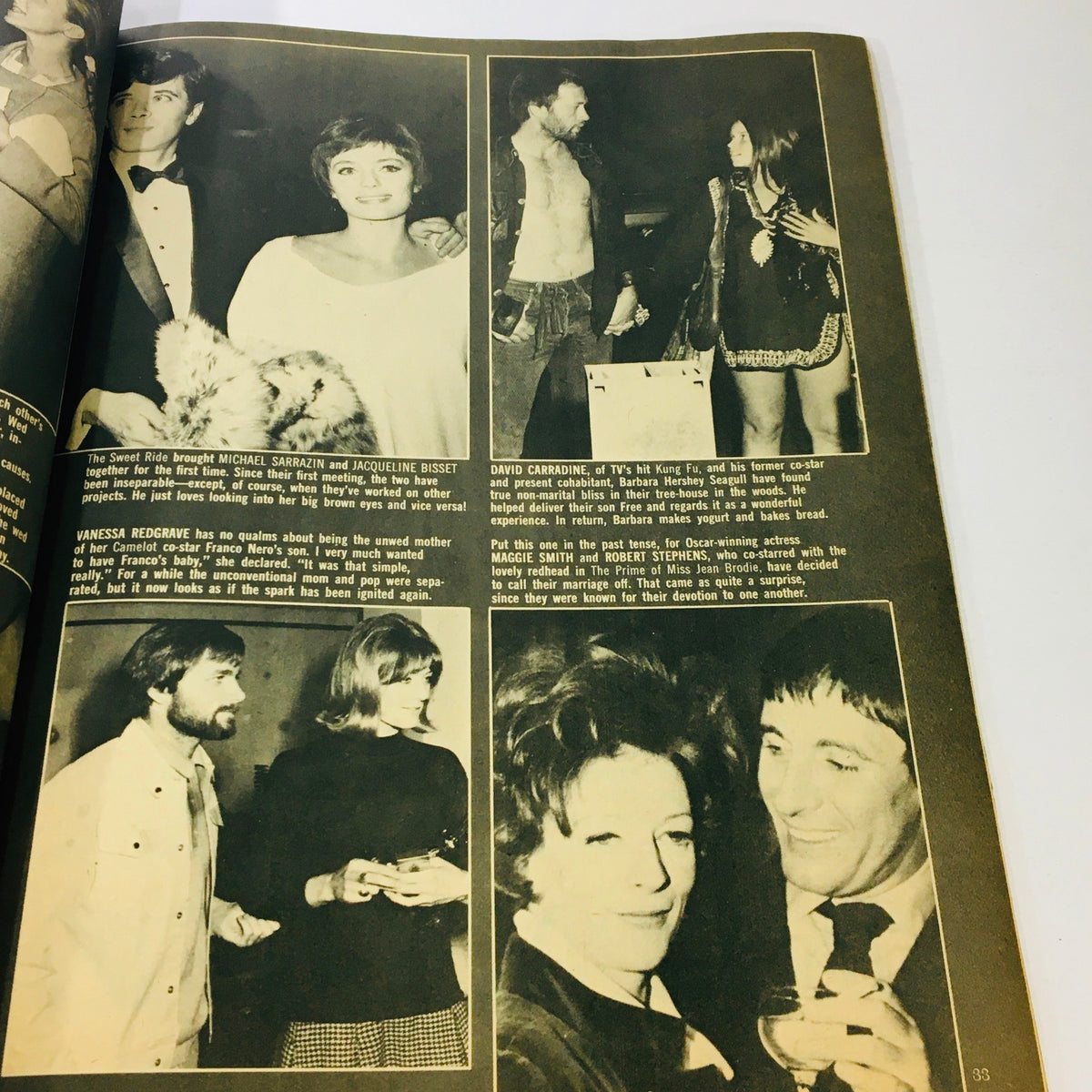 VTG Movie Mirror Yearbook January 1976 showcasing celebrities like Vanessa Redgrave and David Carradine, highlighting their personal lives and relationships.