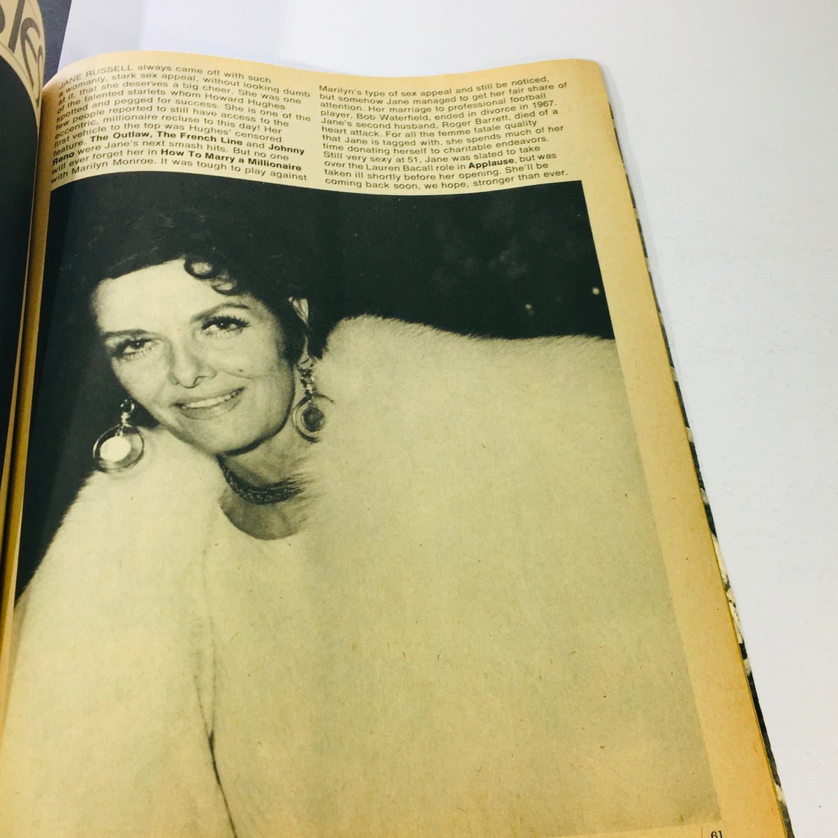 VTG Movie Mirror Yearbook January 1976 portrait of a glamorous actress, capturing the essence of 1970s Hollywood style and elegance.