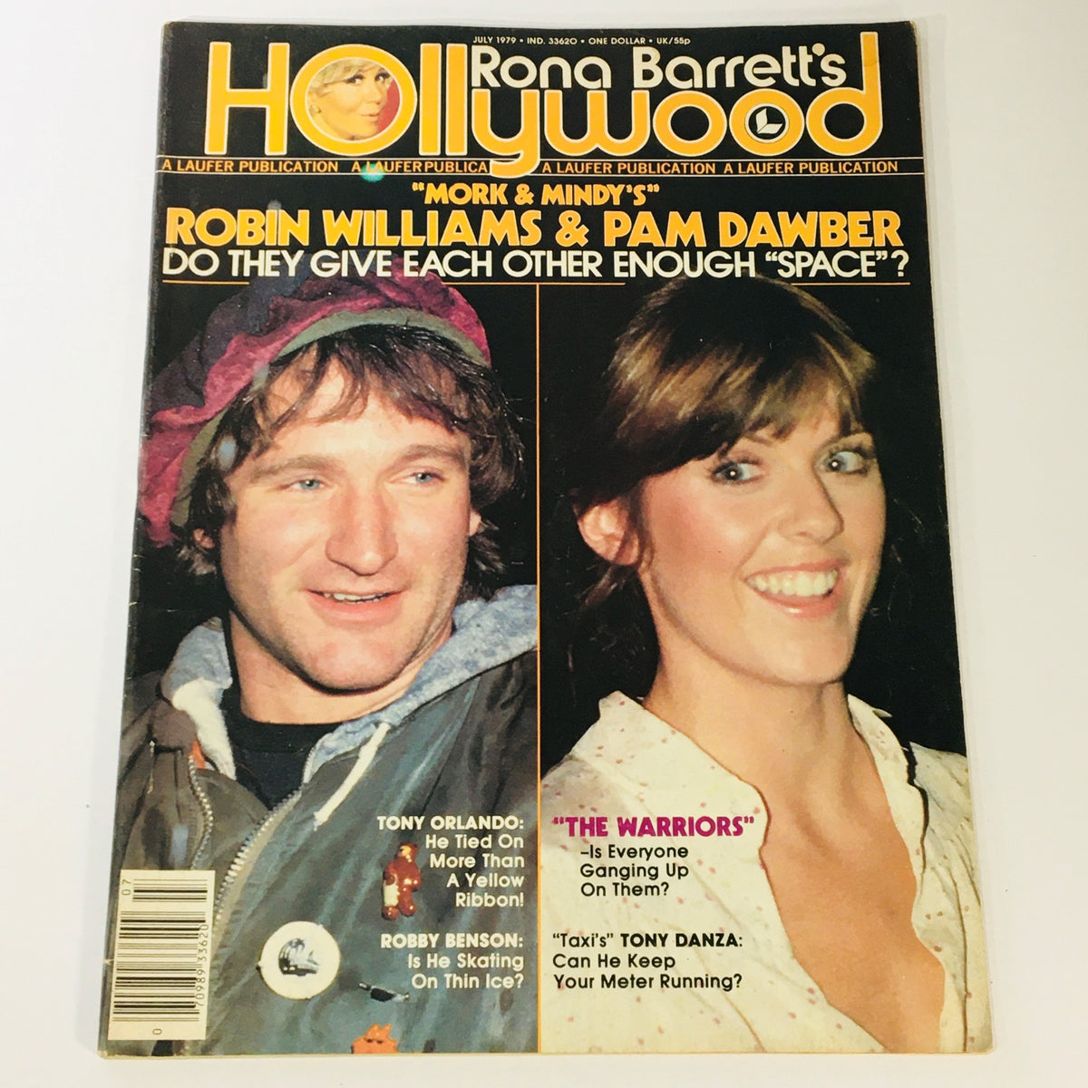 Vintage Rona Barrett's Hollywood Magazine cover from July 1979 featuring Robin Williams and Pam Dawber. The magazine highlights the popular TV show 'Mork & Mindy' and includes articles on other celebrities of the era.