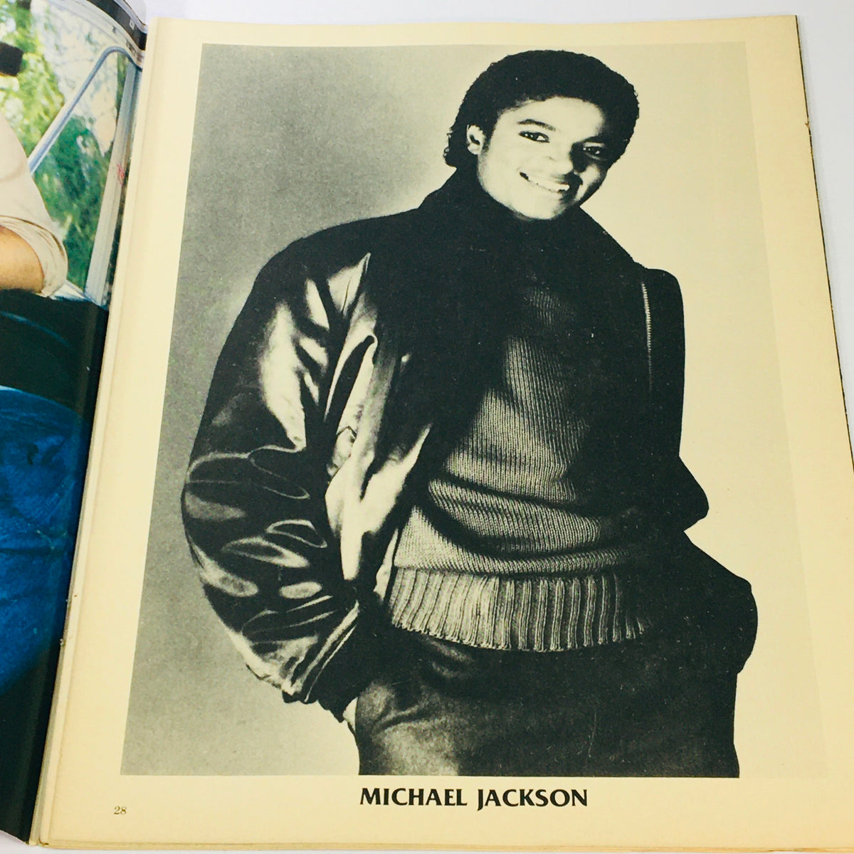 Black and white photo of Michael Jackson featured in VTG SuperTeen Magazine #5 from 1977, highlighting his iconic style and charm.
