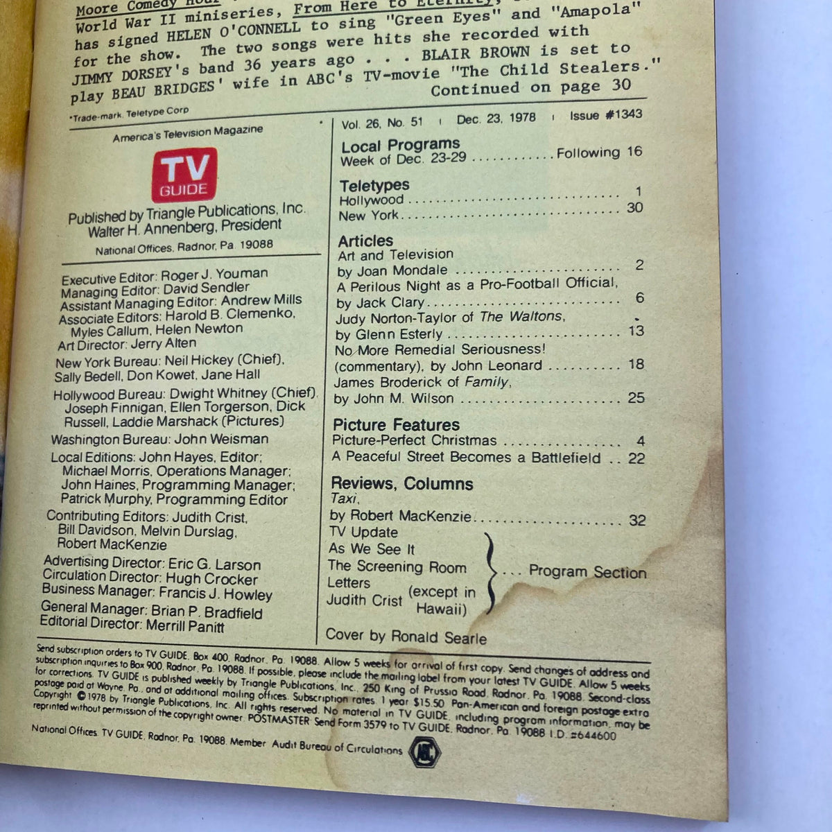 TV Guide Magazine December 23 1978 #1343 Picture-Perfect NJ-PA Ed. No Label